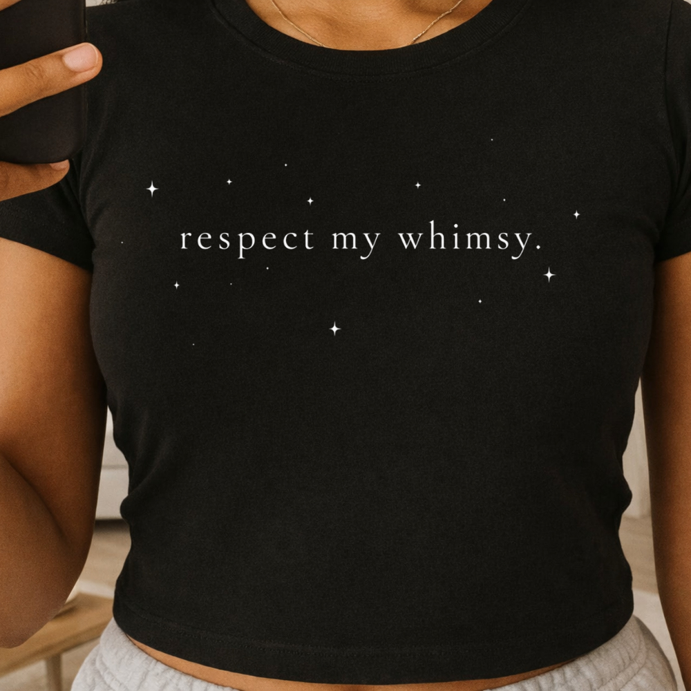 Respect My Whimsy Crop Tee — Women's Brown Micro Rib Baby T-Shirt