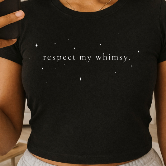 Respect My Whimsy Crop Tee — Women's Brown Micro Rib Baby T-Shirt